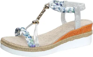 Beach Sandals for Women Low Heel Wedge Open Toe Ankle Strap Summer Shoes for Beach Holiday Comfortable Dressy Shoes