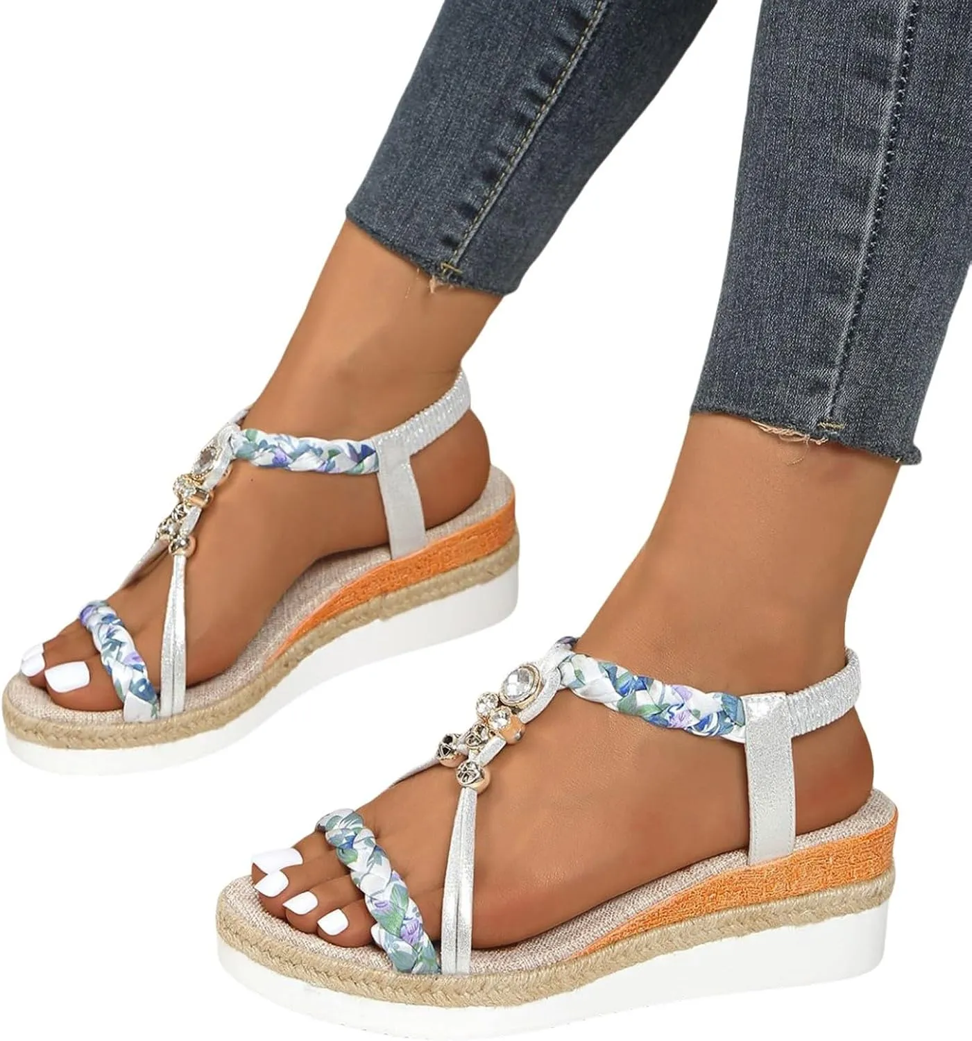 Beach Sandals for Women Low Heel Wedge Open Toe Ankle Strap Summer Shoes for Beach Holiday Comfortable Dressy Shoes