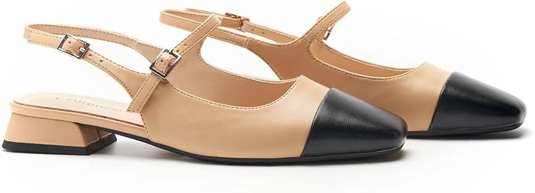 C. Paravano Women's Slingback Sandals, Mary Jane Style Flats with Adjustable Ankle Straps & Square Toe, Stylish Comfortable Casual Shoes