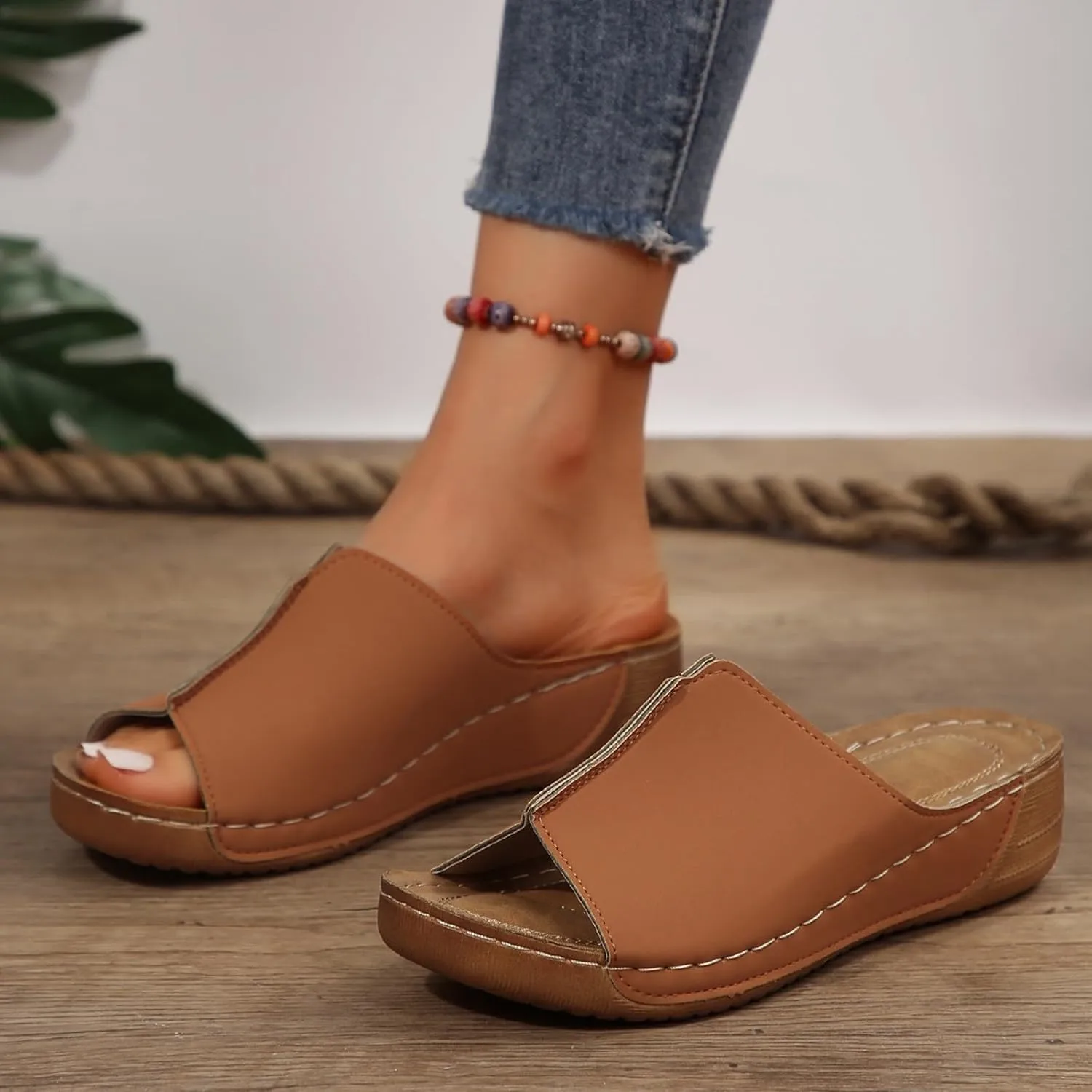 Comfortable Arch Support Slides Orthopedic Wedge Sandals for Women 2025 Wide Width Summer Beach Dressy Platform Shoes