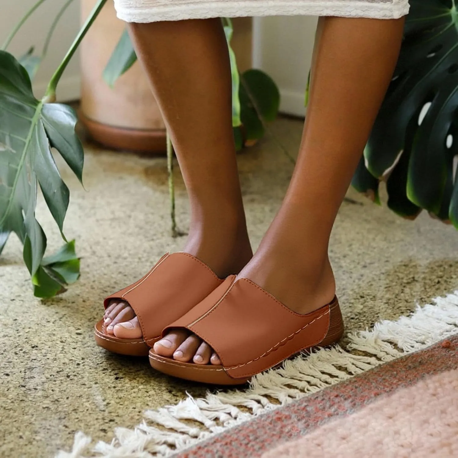 Comfortable Arch Support Slides Orthopedic Wedge Sandals for Women 2025 Wide Width Summer Beach Dressy Platform Shoes
