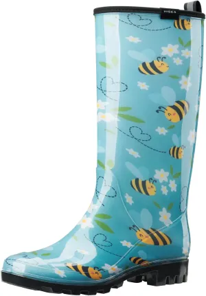 HISEA Women's Rain Boots Waterproof Garden Shoes Colorful Printed Knee High Rubber Boots Anti-Slipping Rainboots for Ladies with Comfort Insole Tall Wellington Rain Shoes