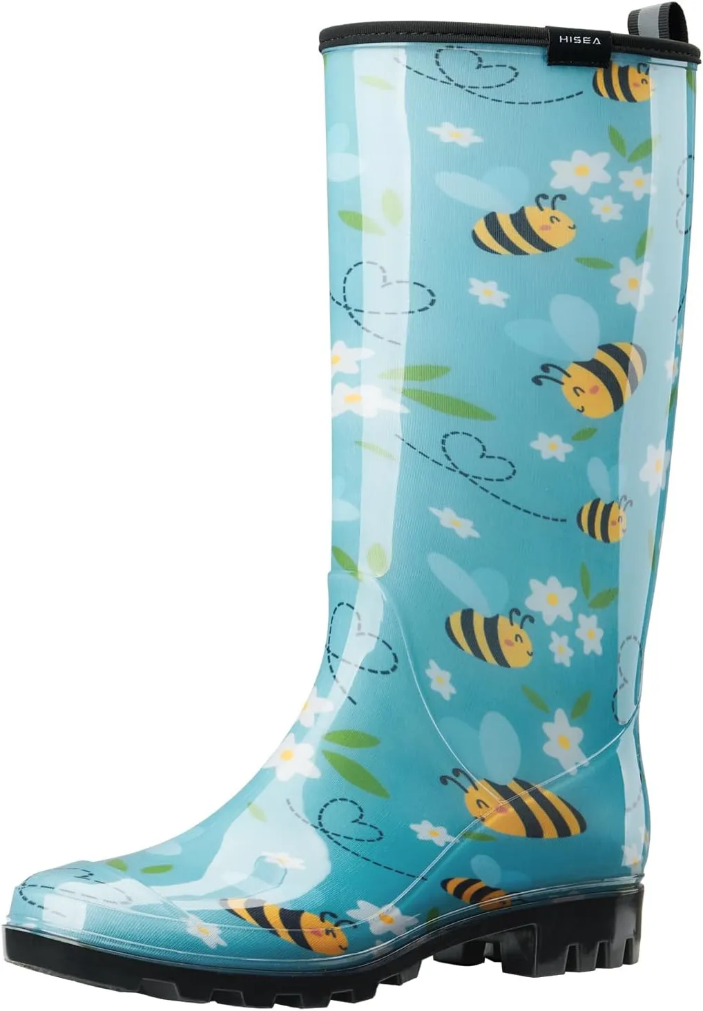 HISEA Women's Rain Boots Waterproof Garden Shoes Colorful Printed Knee High Rubber Boots Anti-Slipping Rainboots for Ladies with Comfort Insole Tall Wellington Rain Shoes
