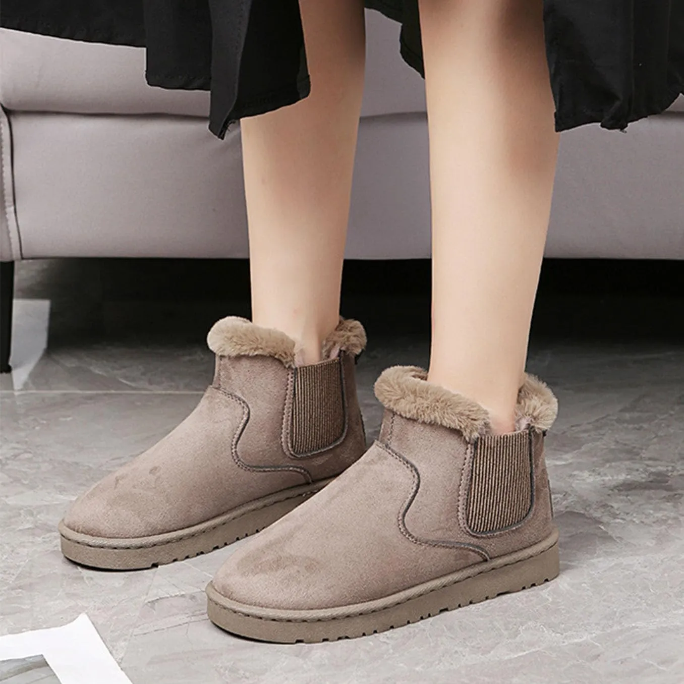 LNERIP Womens Snow Boots Mini Platform Boot Short Ankle Boots Thickened Flat Boot Fur Fleece Lined Slide Sandals Warm Durable Anti-Slip House Shoes for Outdoor