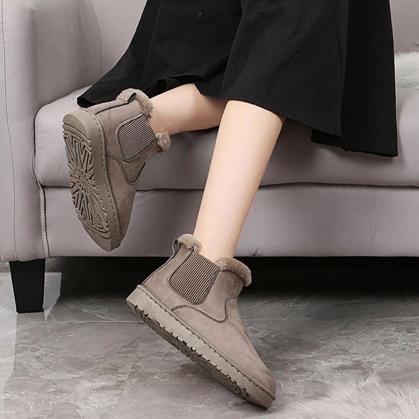 LNERIP Womens Snow Boots Mini Platform Boot Short Ankle Boots Thickened Flat Boot Fur Fleece Lined Slide Sandals Warm Durable Anti-Slip House Shoes for Outdoor