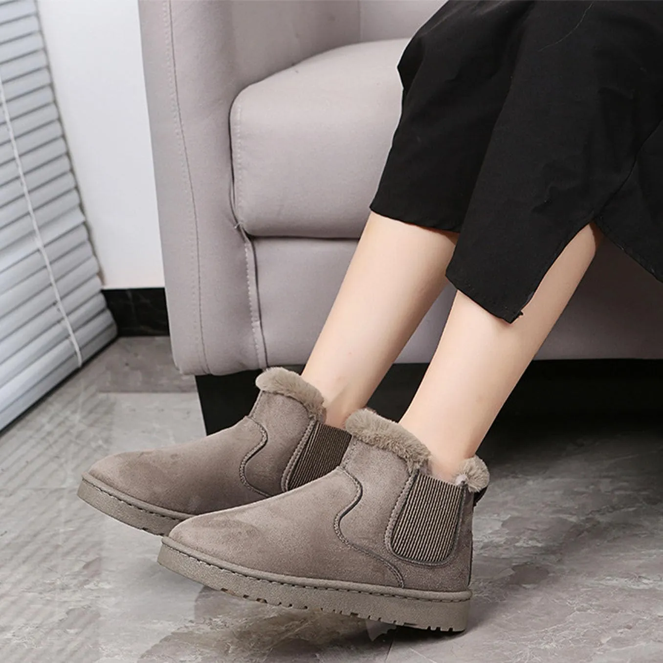 LNERIP Womens Snow Boots Mini Platform Boot Short Ankle Boots Thickened Flat Boot Fur Fleece Lined Slide Sandals Warm Durable Anti-Slip House Shoes for Outdoor