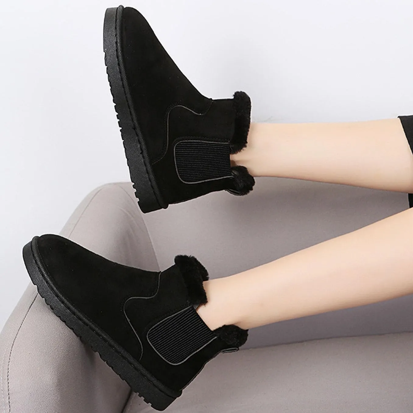 LNERIP Womens Snow Boots Mini Platform Boot Short Ankle Boots Thickened Flat Boot Fur Fleece Lined Slide Sandals Warm Durable Anti-Slip House Shoes for Outdoor
