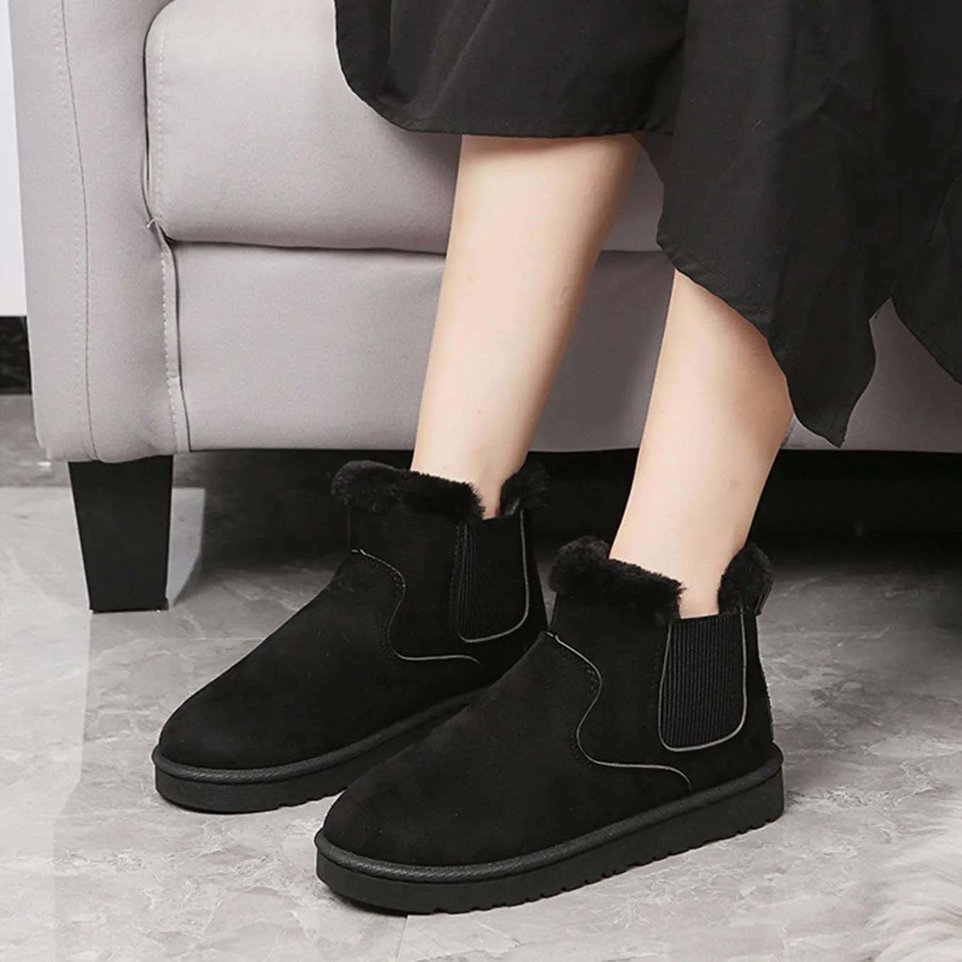 LNERIP Womens Snow Boots Mini Platform Boot Short Ankle Boots Thickened Flat Boot Fur Fleece Lined Slide Sandals Warm Durable Anti-Slip House Shoes for Outdoor