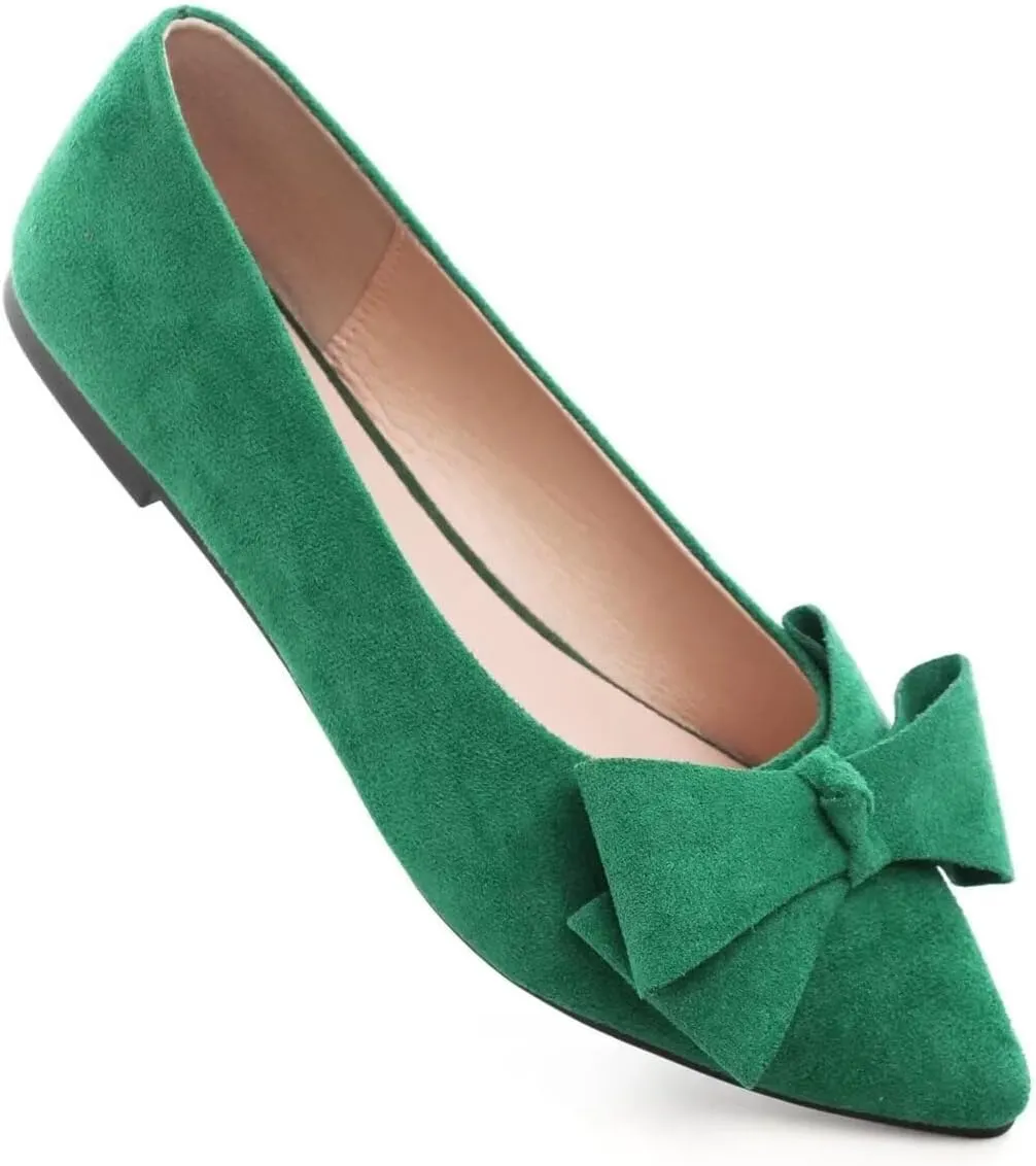 LUXINYU Women Fashion Bow Suede Shoes Pointed Toe Slip on Low Heel Ballet Flats Lightweight Walking Flats Driving Shoes