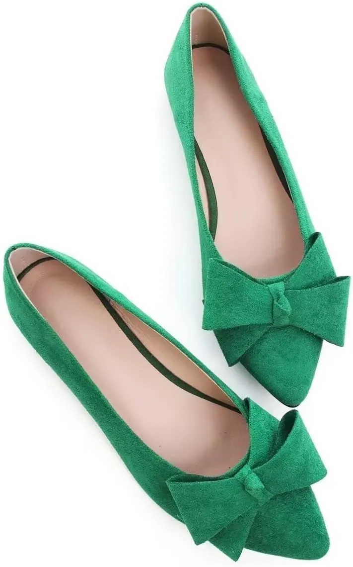 LUXINYU Women Fashion Bow Suede Shoes Pointed Toe Slip on Low Heel Ballet Flats Lightweight Walking Flats Driving Shoes