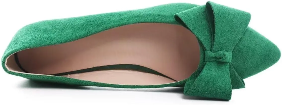 LUXINYU Women Fashion Bow Suede Shoes Pointed Toe Slip on Low Heel Ballet Flats Lightweight Walking Flats Driving Shoes