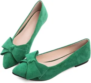 LUXINYU Women Fashion Bow Suede Shoes Pointed Toe Slip on Low Heel Ballet Flats Lightweight Walking Flats Driving Shoes
