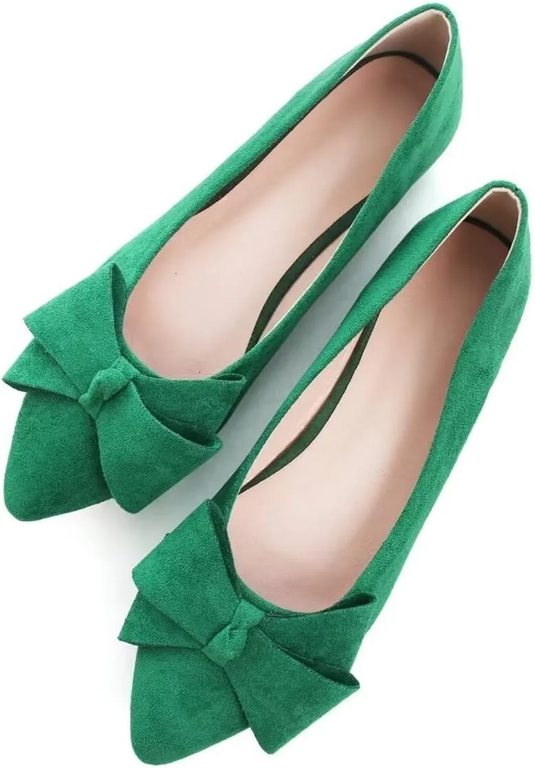 LUXINYU Women Fashion Bow Suede Shoes Pointed Toe Slip on Low Heel Ballet Flats Lightweight Walking Flats Driving Shoes