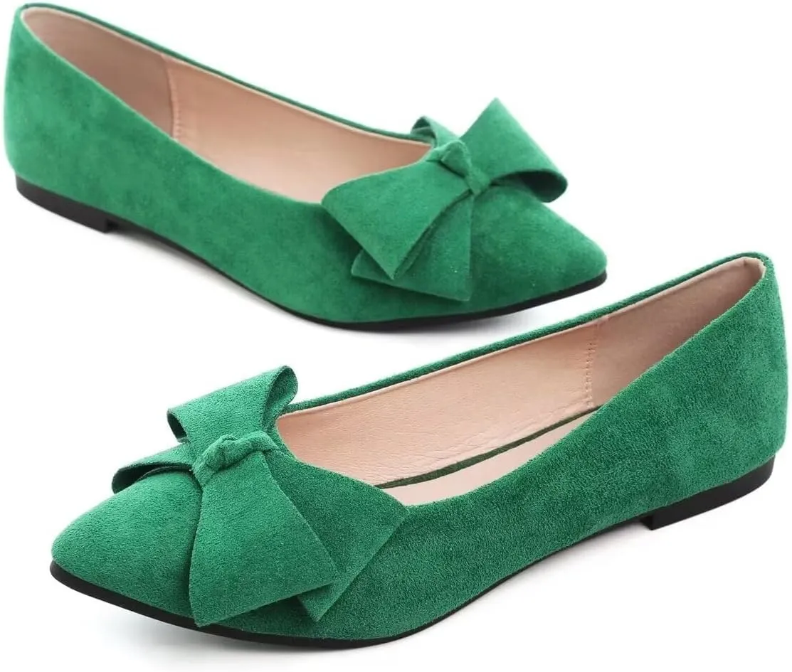 LUXINYU Women Fashion Bow Suede Shoes Pointed Toe Slip on Low Heel Ballet Flats Lightweight Walking Flats Driving Shoes
