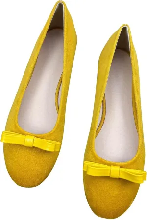 LUXINYU Women Fashion Bowknot Suede Ballet Flats Round Toe Slip on Lightweight Walk Party Driving Shoes