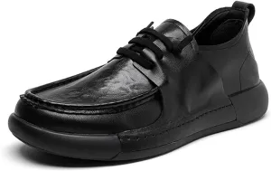 Men's Leather Soft Sole Orthopedic Dress Oxford Shoes, Comfortable Wide Round Toe Platform Arch Support Lace-Up Business Footwear Stylish Driving Work Loafer