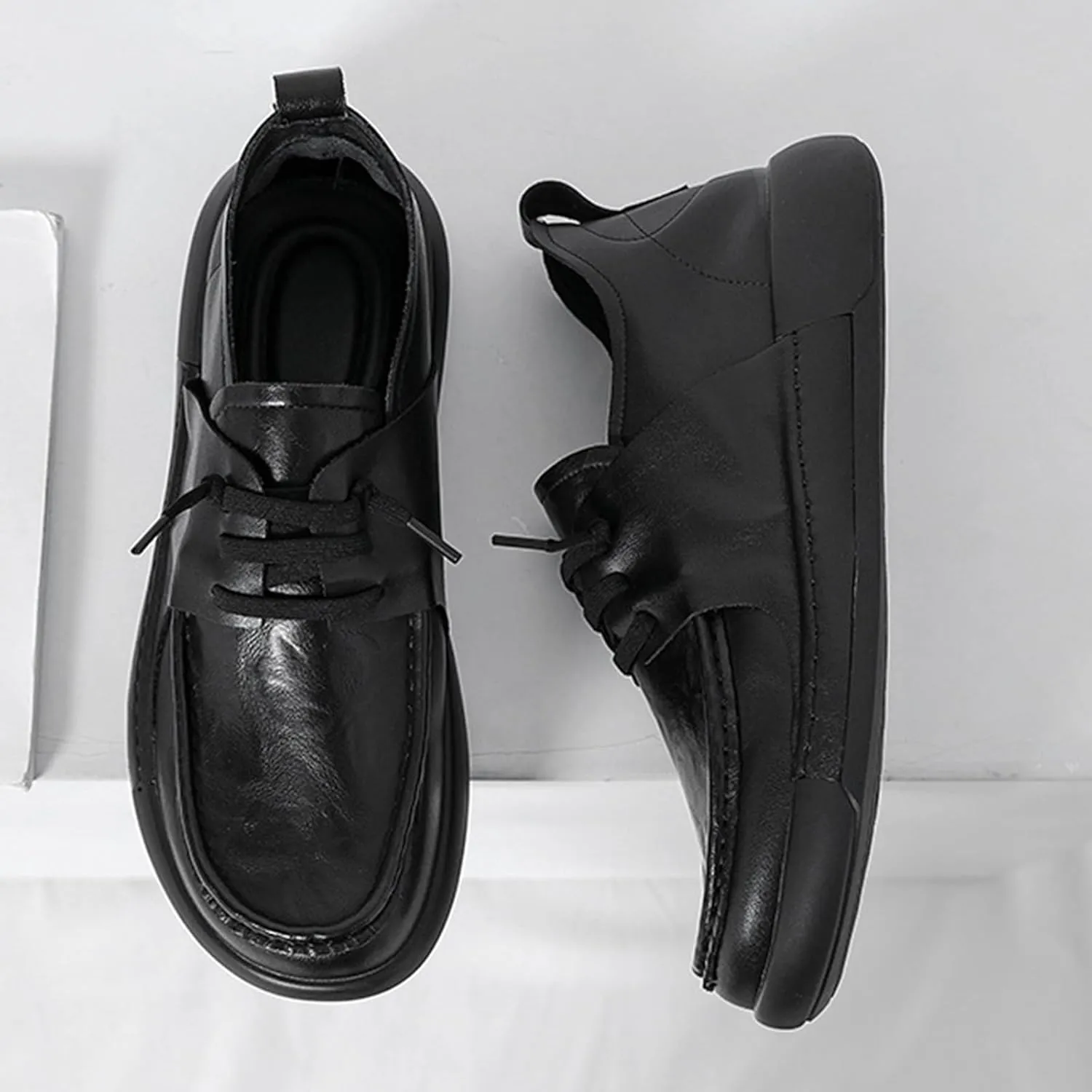 Men's Leather Soft Sole Orthopedic Dress Oxford Shoes, Comfortable Wide Round Toe Platform Arch Support Lace-Up Business Footwear Stylish Driving Work Loafer