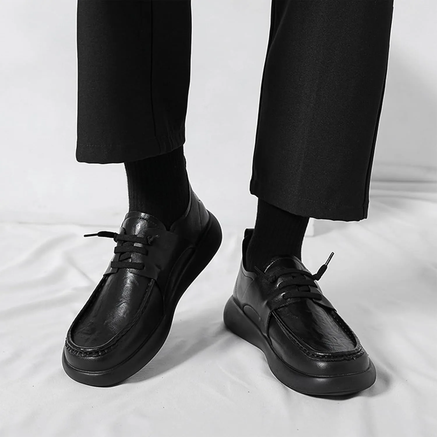 Men's Leather Soft Sole Orthopedic Dress Oxford Shoes, Comfortable Wide Round Toe Platform Arch Support Lace-Up Business Footwear Stylish Driving Work Loafer