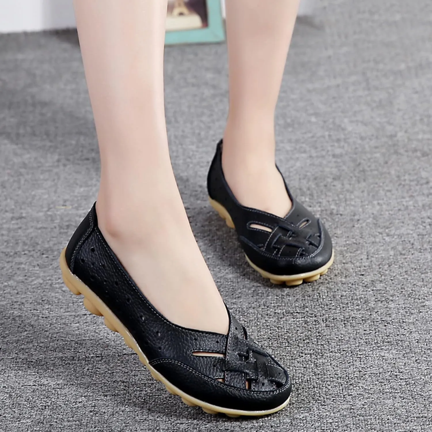 Summer Sandals for Women 2025 Trendy,Womens' Orthopedic Loafers in Breathable Leather Comfy Hollow Soft Flats Sandal Casual Slip-On Shoes