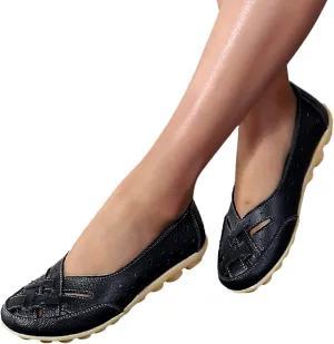 Summer Sandals for Women 2025 Trendy,Womens' Orthopedic Loafers in Breathable Leather Comfy Hollow Soft Flats Sandal Casual Slip-On Shoes