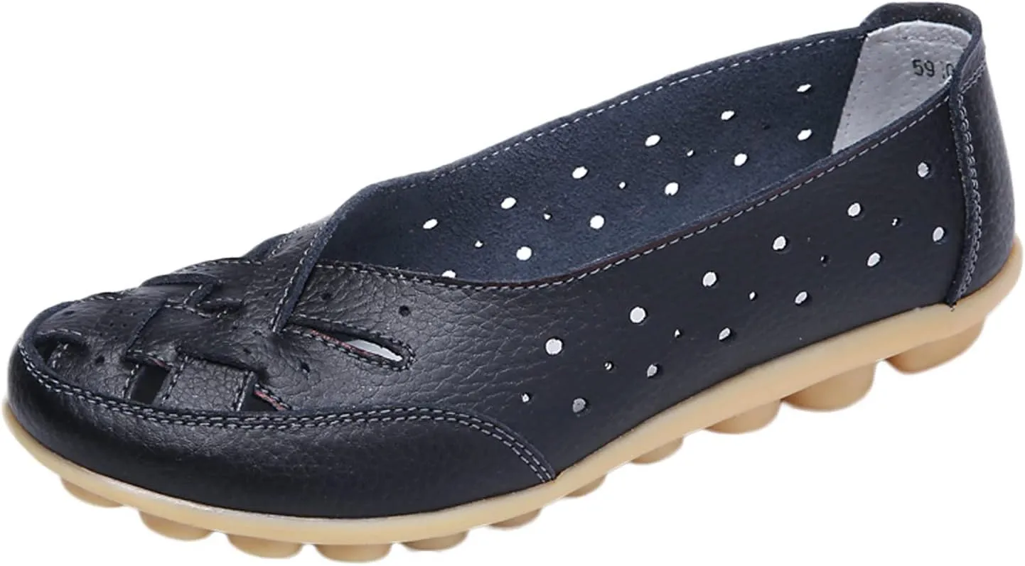 Summer Sandals for Women 2025 Trendy,Womens' Orthopedic Loafers in Breathable Leather Comfy Hollow Soft Flats Sandal Casual Slip-On Shoes