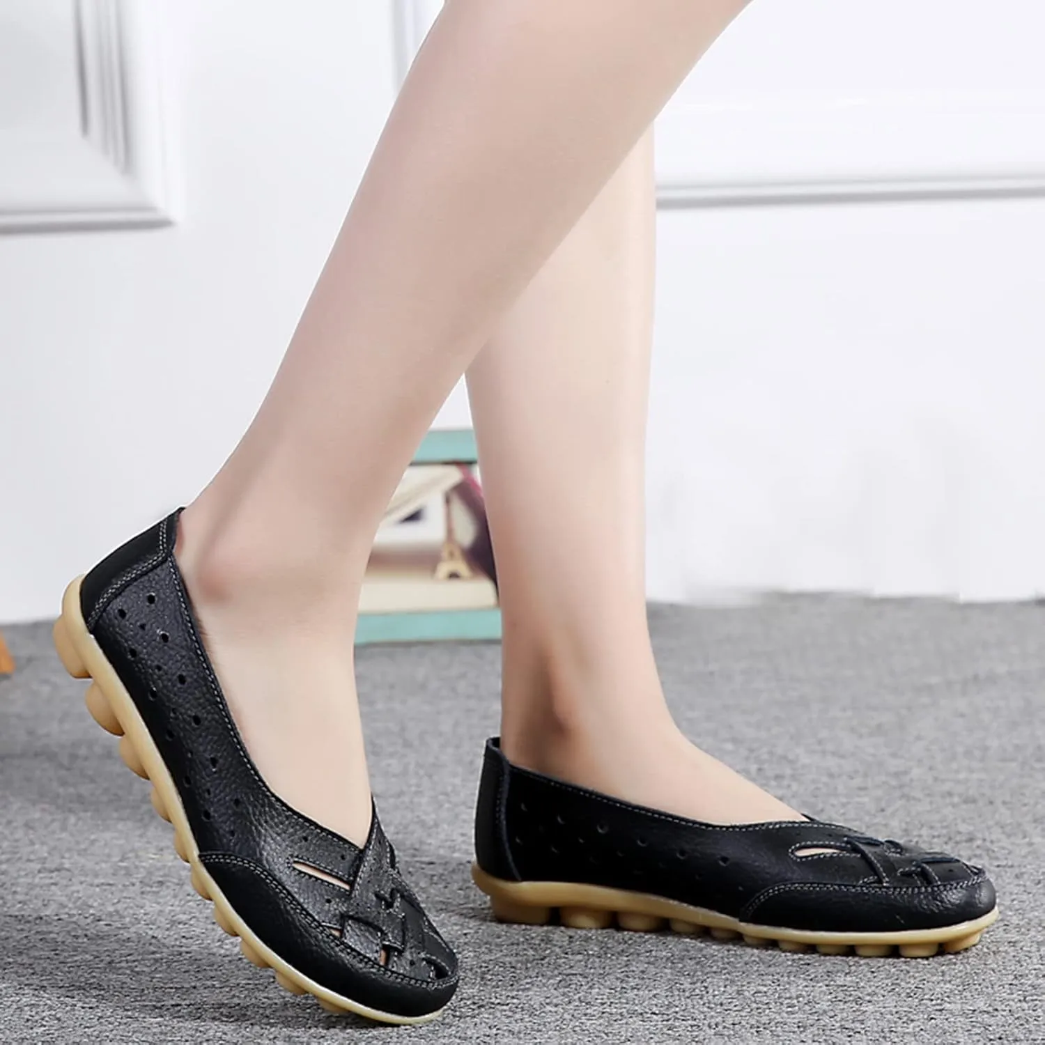 Summer Sandals for Women 2025 Trendy,Womens' Orthopedic Loafers in Breathable Leather Comfy Hollow Soft Flats Sandal Casual Slip-On Shoes
