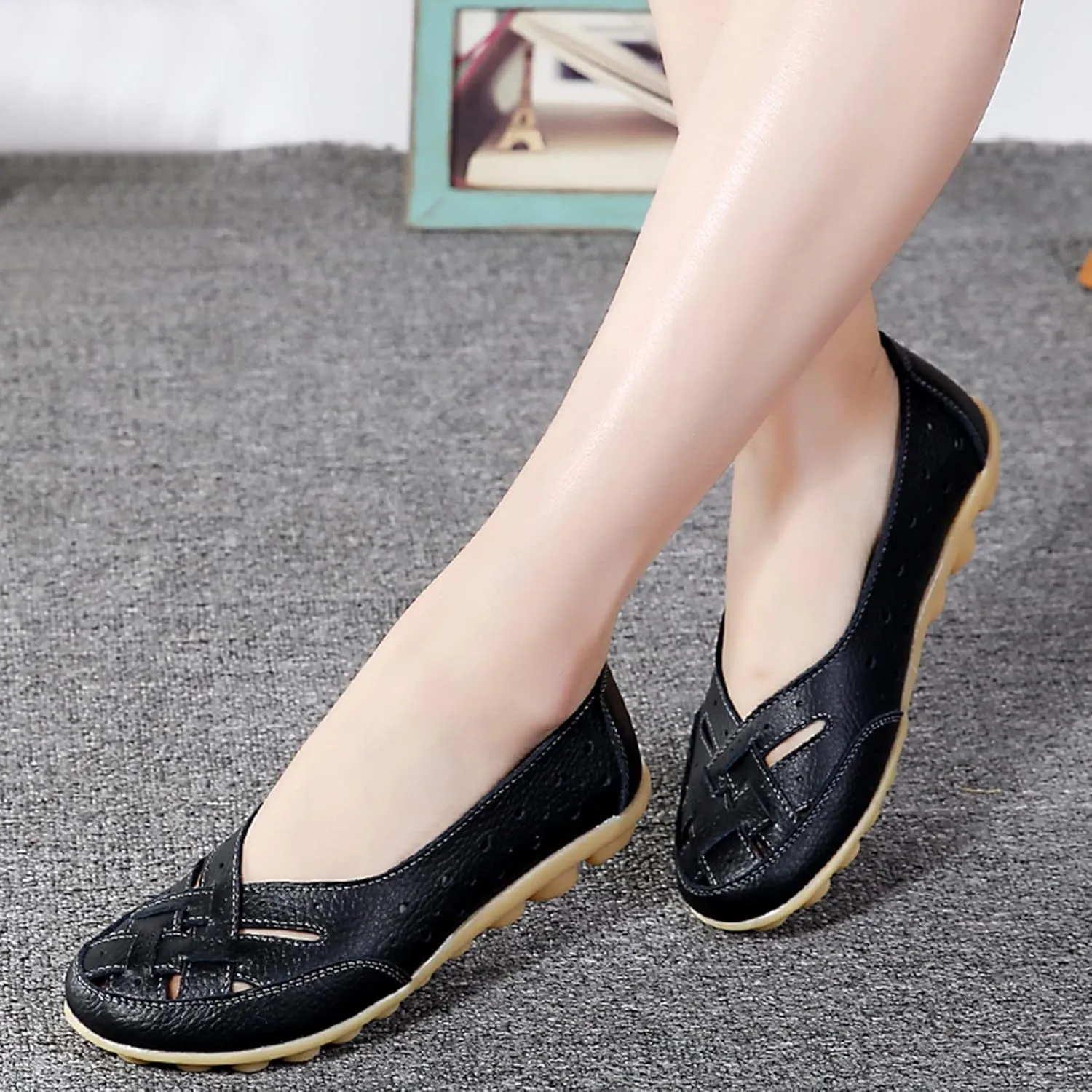 Summer Sandals for Women 2025 Trendy,Womens' Orthopedic Loafers in Breathable Leather Comfy Hollow Soft Flats Sandal Casual Slip-On Shoes