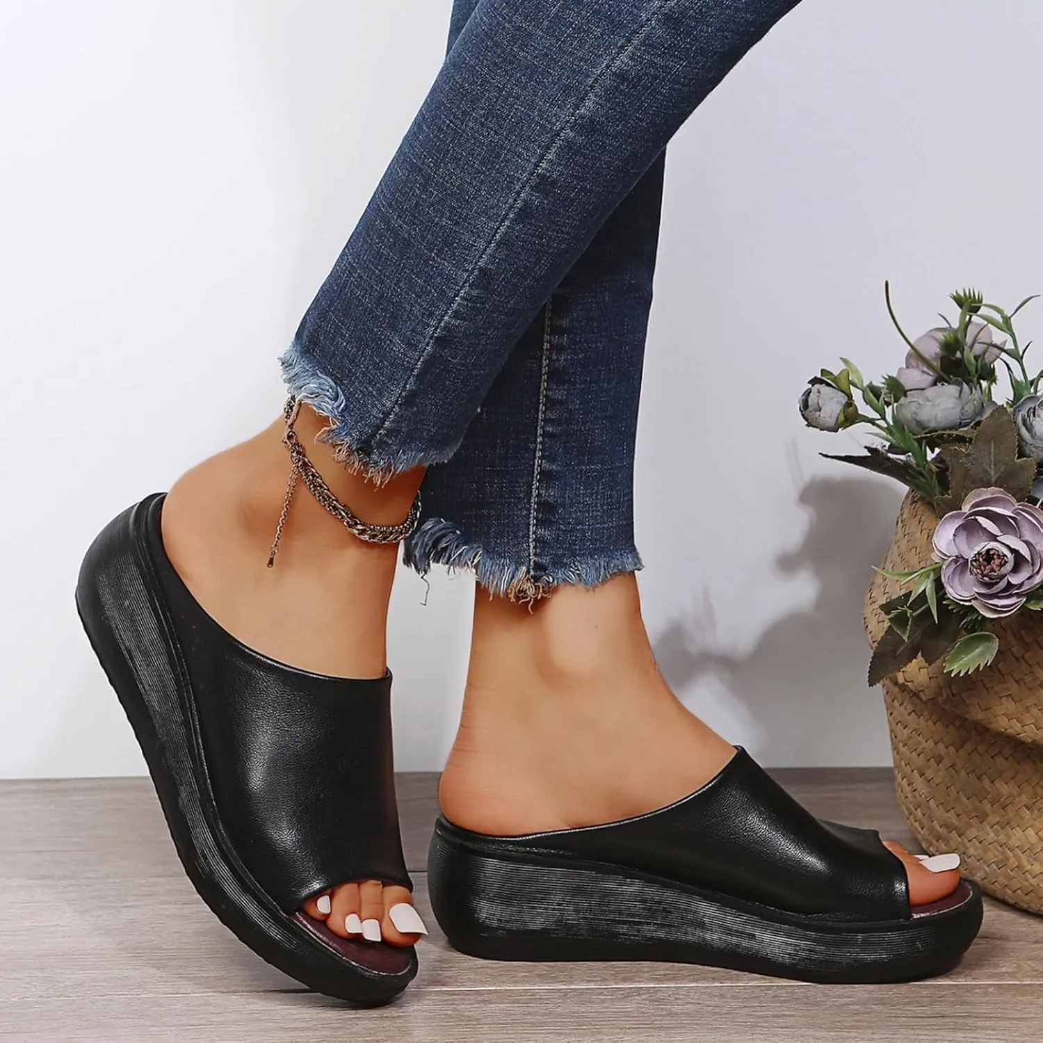 Wedge Sandals for Women Platform Flip Flops Arch Support Fashion Slippers Backless Walking Sandal Trendy Dressy Summer Sandals Comfortable Comfy Orthotic Slippers