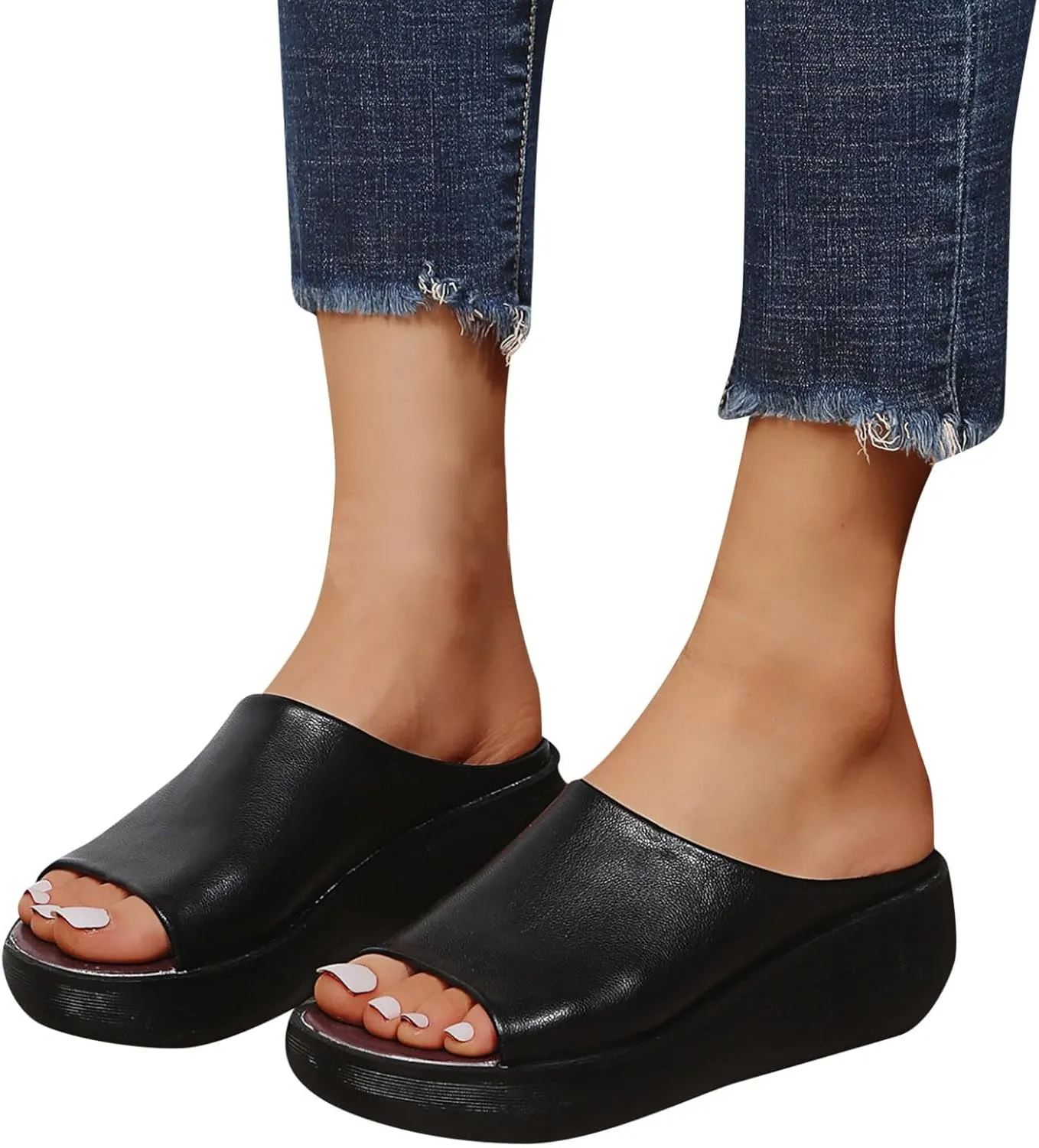 Wedge Sandals for Women Platform Flip Flops Arch Support Fashion Slippers Backless Walking Sandal Trendy Dressy Summer Sandals Comfortable Comfy Orthotic Slippers