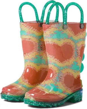 Western Chief Kids Women’s Lighted Rain Boots for Kids – Hard Insole – Rubber Mud-guard – Waterproof PVC Upper Tie-Dye Hearts 11 Little Kid M