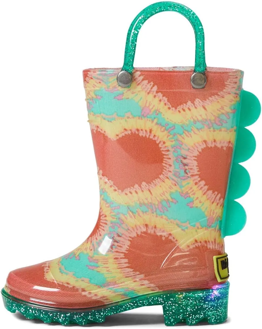 Western Chief Kids Women’s Lighted Rain Boots for Kids – Hard Insole – Rubber Mud-guard – Waterproof PVC Upper Tie-Dye Hearts 5 Toddler M