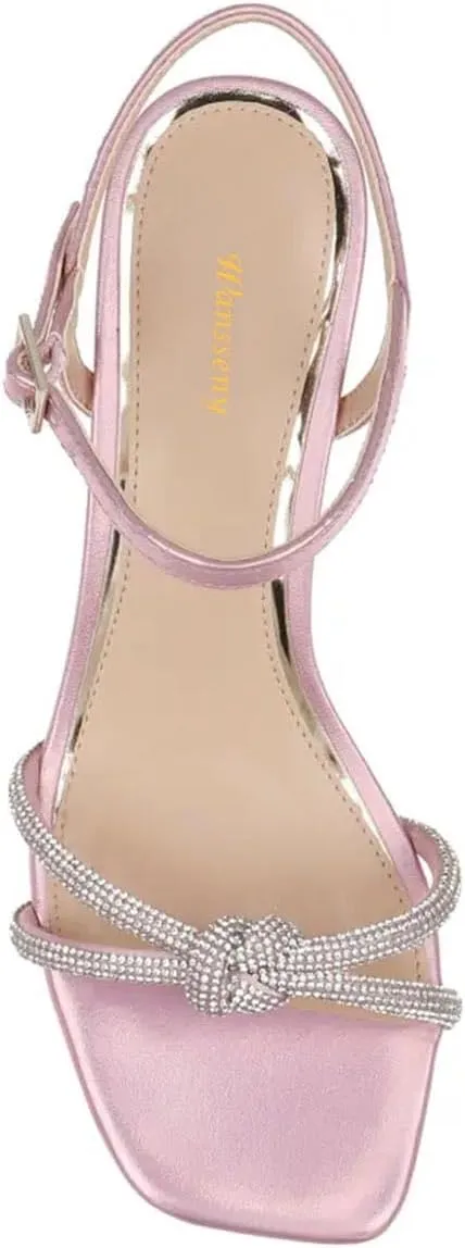 Women Stylish Strap Knot Open Toe Summer Sandals Low Heel Ankle Strap Slingback Party Dress Shoes Size 4-16 US