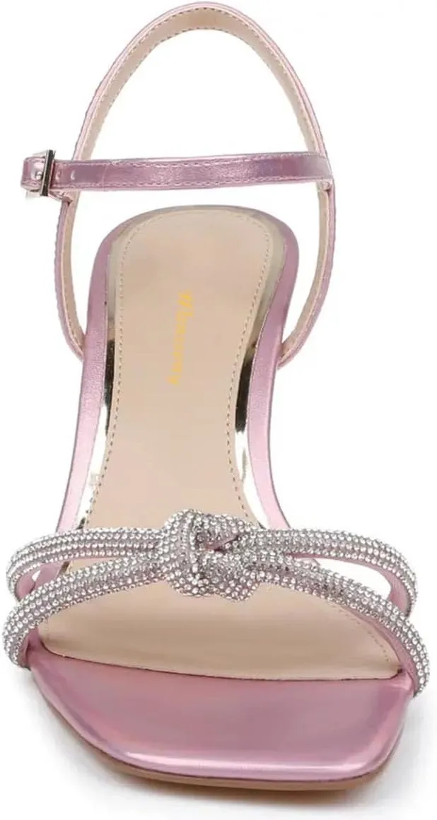 Women Stylish Strap Knot Open Toe Summer Sandals Low Heel Ankle Strap Slingback Party Dress Shoes Size 4-16 US
