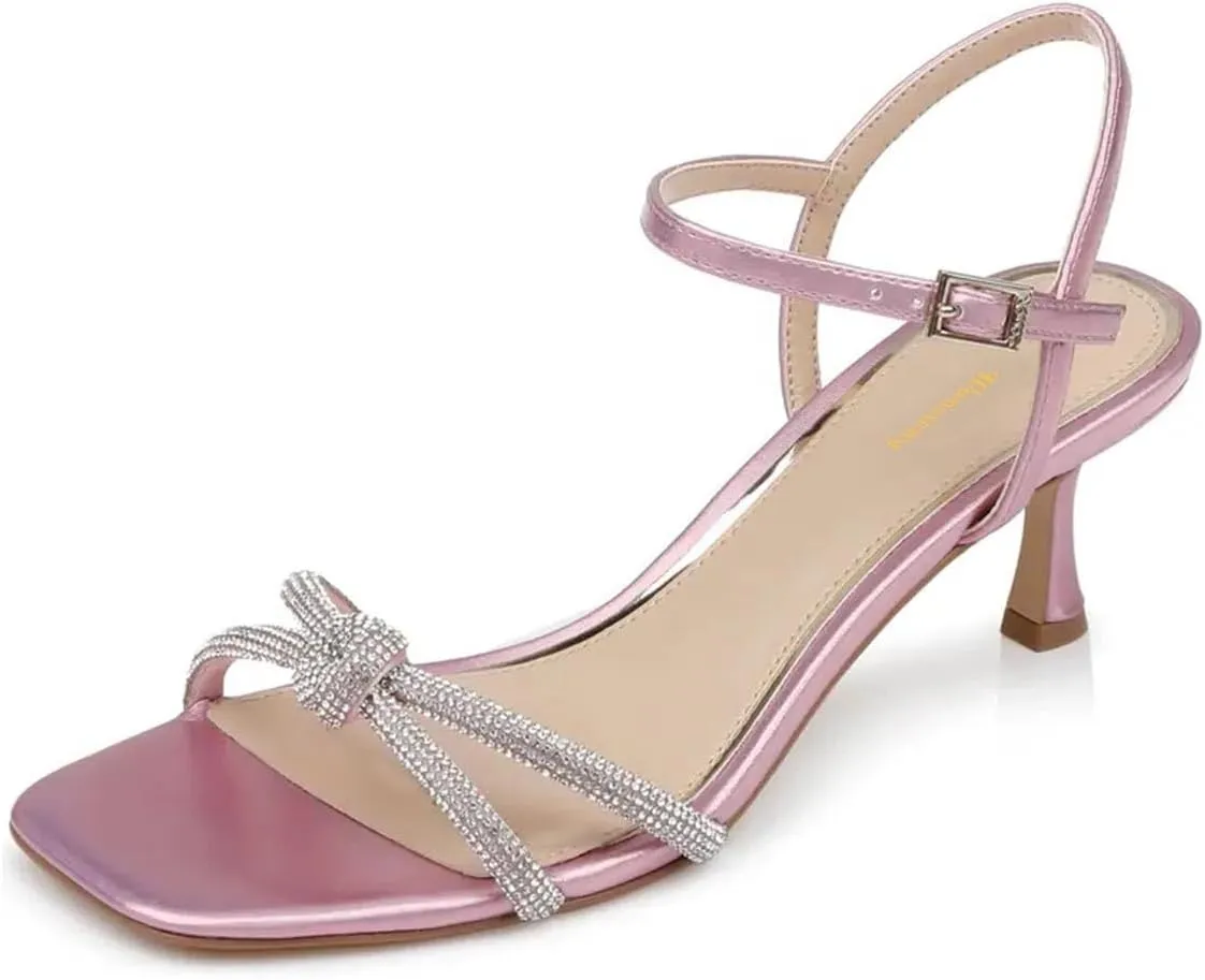 Women Stylish Strap Knot Open Toe Summer Sandals Low Heel Ankle Strap Slingback Party Dress Shoes Size 4-16 US
