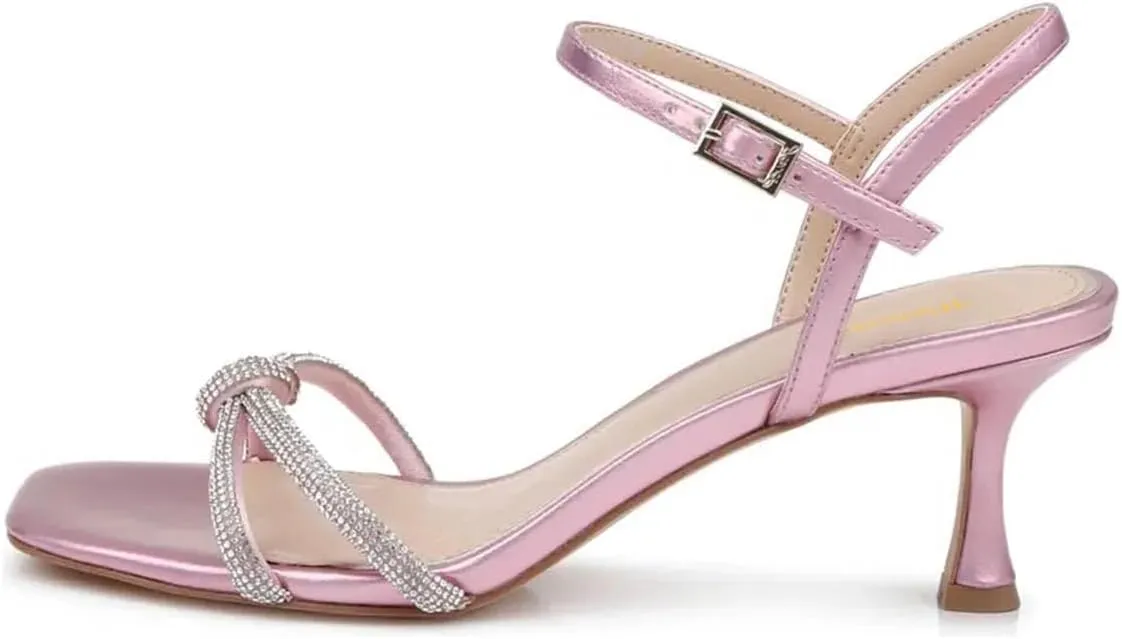 Women Stylish Strap Knot Open Toe Summer Sandals Low Heel Ankle Strap Slingback Party Dress Shoes Size 4-16 US