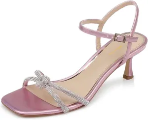 Women Stylish Strap Knot Open Toe Summer Sandals Low Heel Ankle Strap Slingback Party Dress Shoes Size 4-16 US