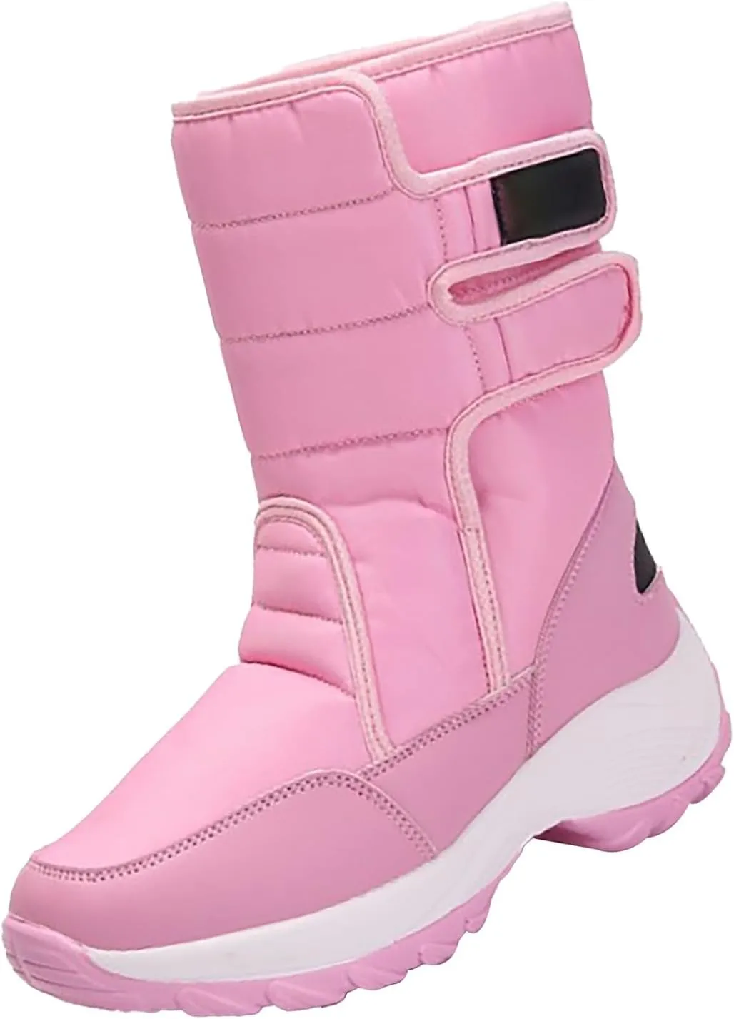 Womens Plush Lined Warm Waterproof Mid Calf Booties Non-Slip Slip On Outdoor Winter Shoes Warm Snow Boots