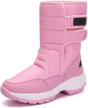 Womens Plush Lined Warm Waterproof Mid Calf Booties Non-Slip Slip On Outdoor Winter Shoes Warm Snow Boots