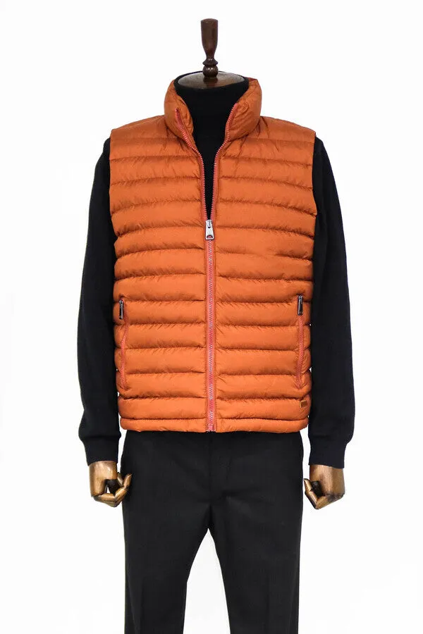 WSS Quilted Zippered Orange Men Down Vest  - Singen