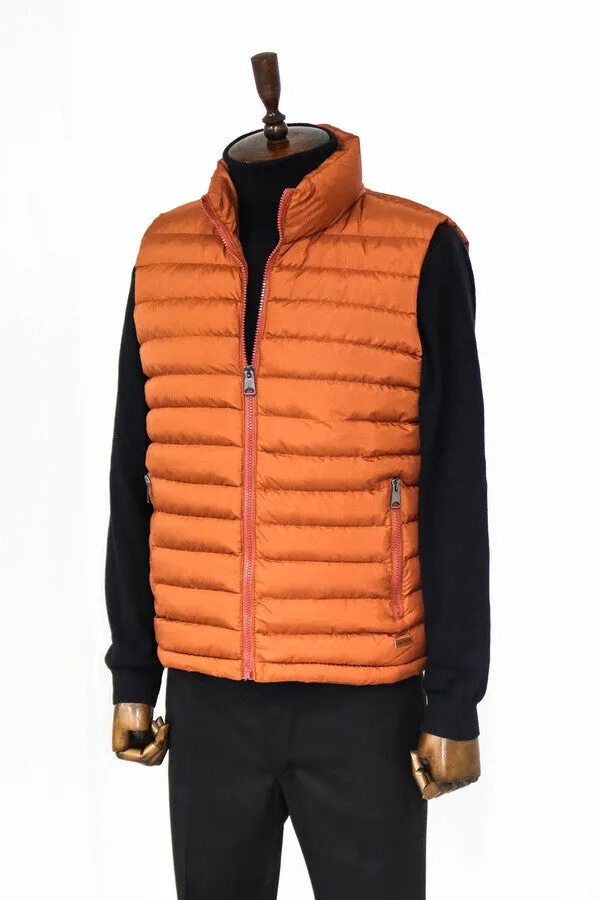WSS Quilted Zippered Orange Men Down Vest  - Singen