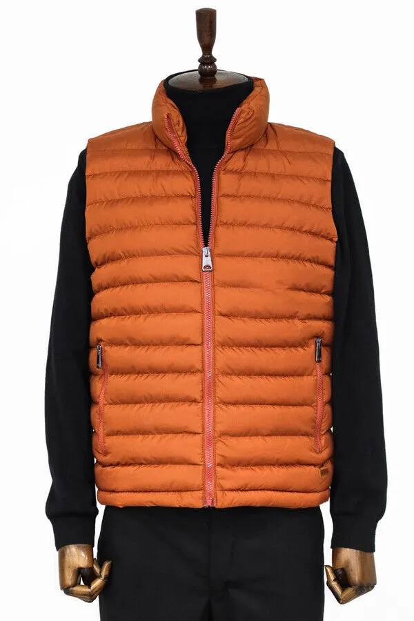 WSS Quilted Zippered Orange Men Down Vest  - Singen