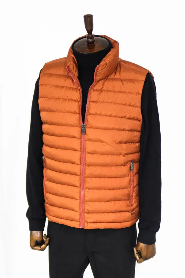 WSS Quilted Zippered Orange Men Down Vest  - Singen