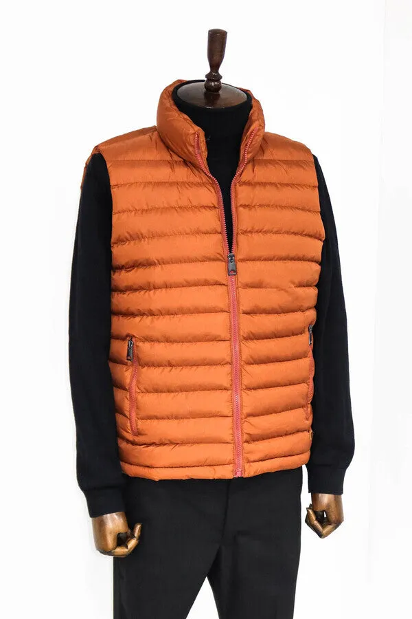 WSS Quilted Zippered Orange Men Down Vest  - Singen