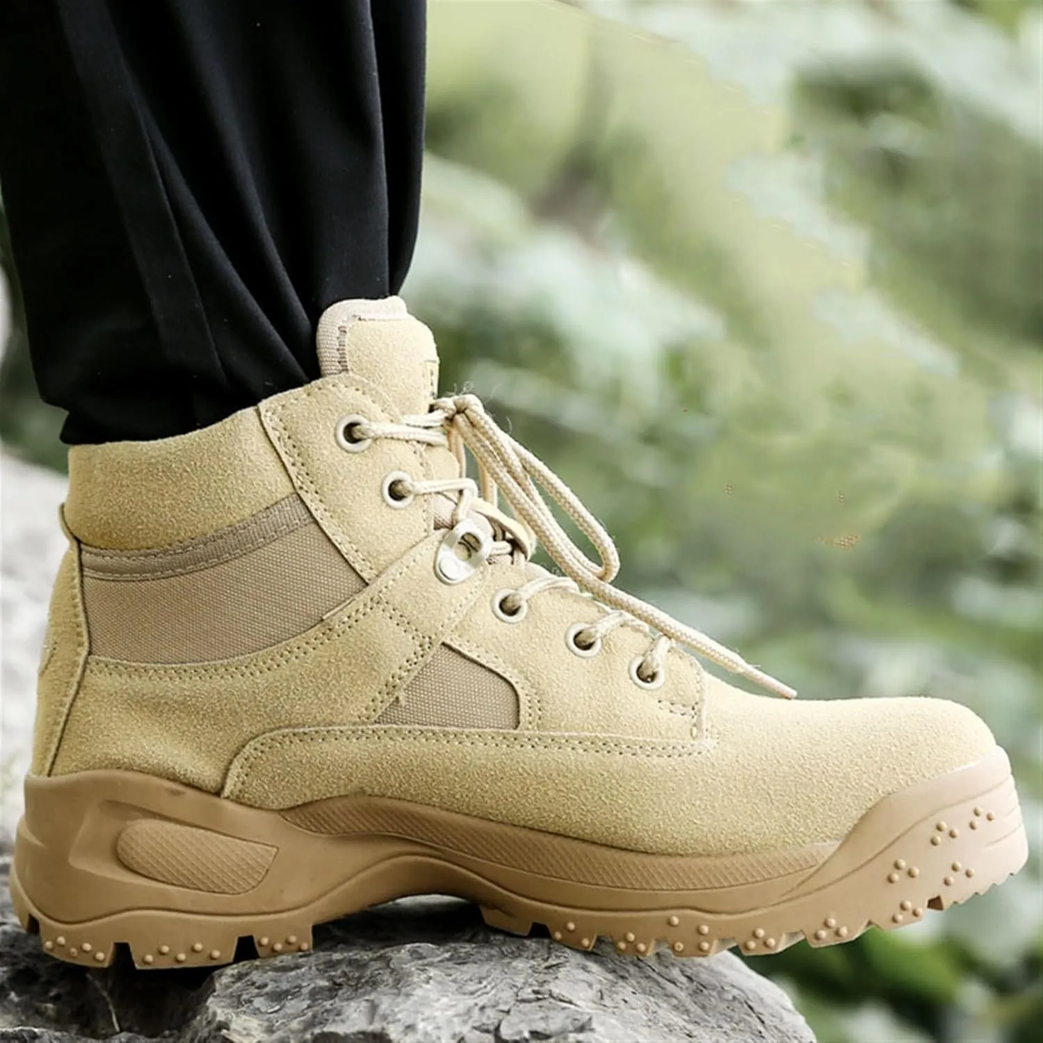 Wygwlg Combat Boots Men, Mens Low Height Durable Lace up Non Slip Combat Tactical, Lightweight Breathable Security Hunting Boots, for Hiking, Motorcycle, Climbing, Army Training
