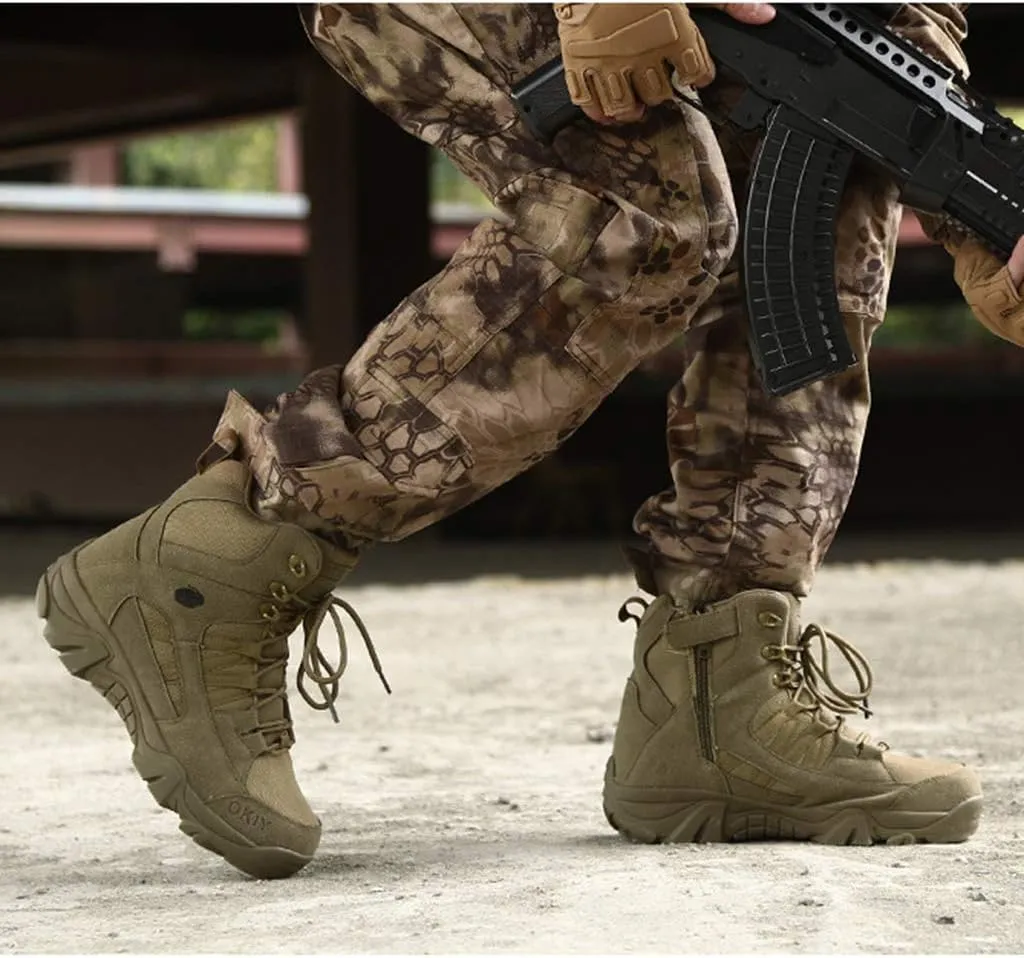Wygwlg Mens Military Combat Boot Durable Army Ankle Shoes Police Security Work Boots Outdoor Non-Slip Special Forces Boot