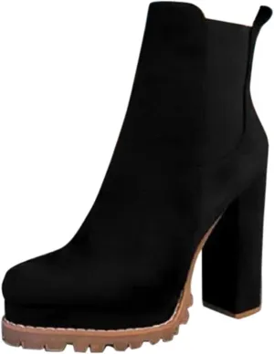 ZDLJYL Women's Fashion Ankle Boots - Chunky High Heel Booties Women Stomp High Heel Ankle Boots Mid Calf Boots For Women